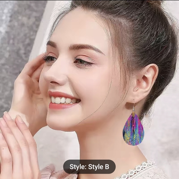 NWT Colorful Dots Boho Style Leather Earrings - Picture 4 of 4